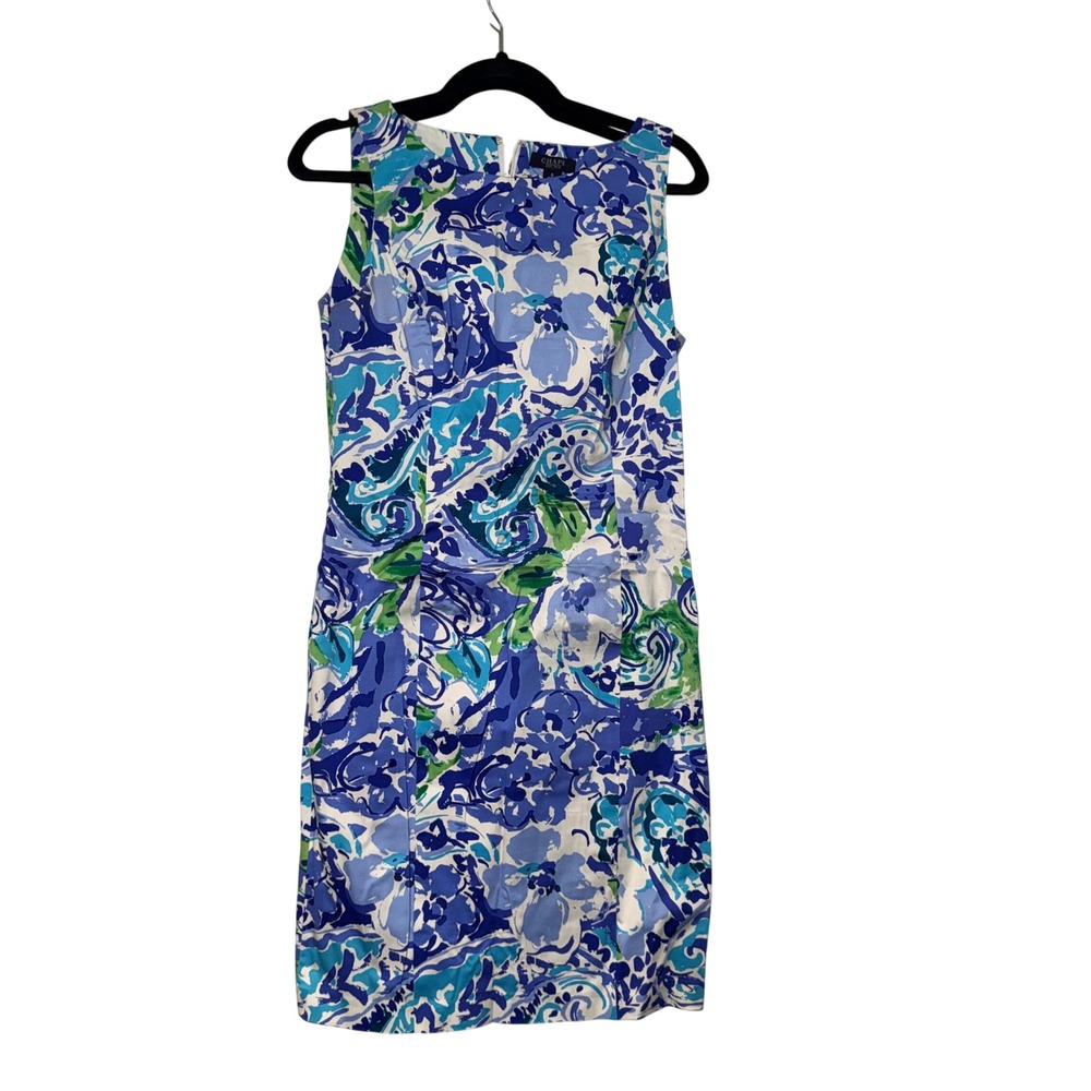 Chaps Floral Paisley Sheath Dress Womens 8 Blue Green White Cotton Blend